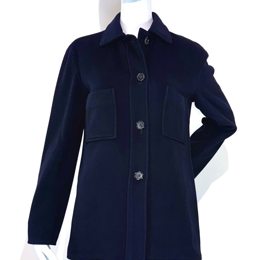 JIL SANDER 100% Cashmere Navy Blue Collared Over Shirt Jacket Size: 36 (US6)